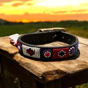 Kenyan Collection Leather hand beaded Dog Collar